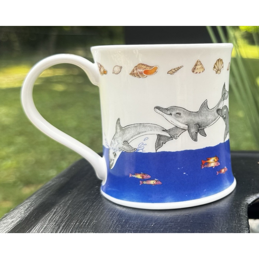 Dunoon Dolphins Mug Cherry Denman Fine Bone China England Ocean Sea Coffee Cup